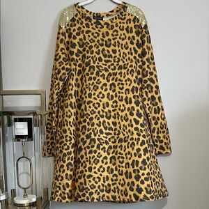 XXL Simply Southern Collection Leopard Print Dress Gold Micro Sequin Accent warm